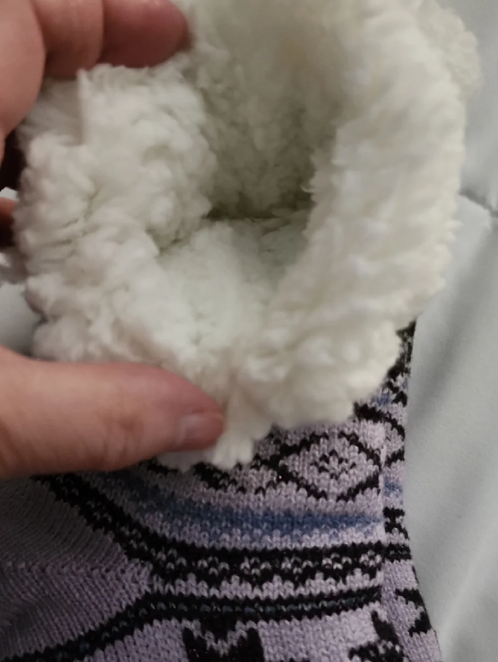 MUK LUKS Lavender and Black Snowflake Sherpa Lined Cabin Socks
